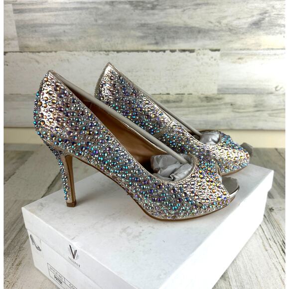 Valiant Women’s 8.5 Patsy Gold Multicolor Studded Open Toe Formal Heels New - Picture 5 of 8
